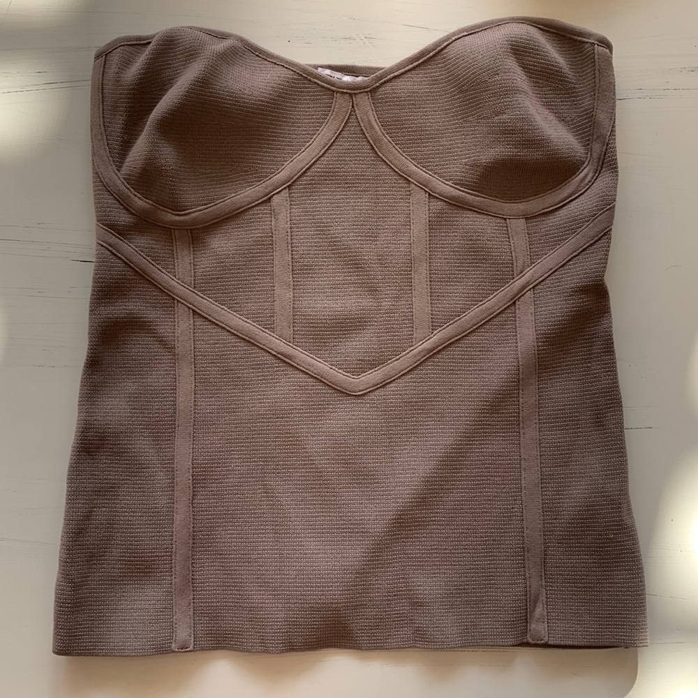 Zara Strapless Structured Bustier Top in Mauve Taupe